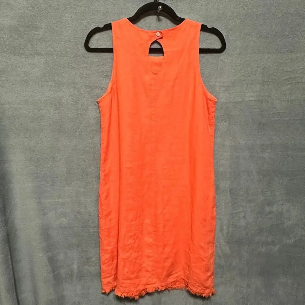Tommy Bahama Dress Womens Orange Pink Linen Raw Hem Sleeveless Tropical Beach - Picture 7 of 13